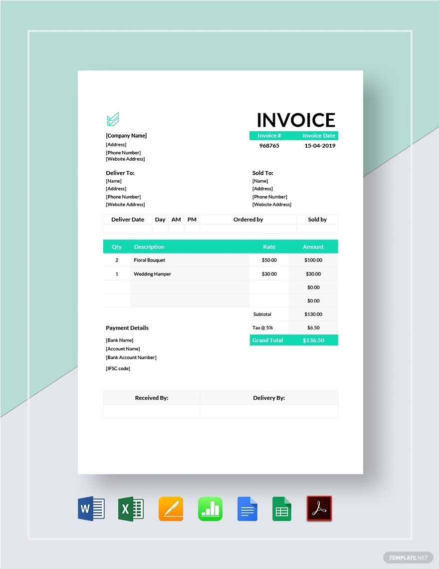 Flower Shop Invoice Template Google Docs Google Sheets Excel Word Apple Numbers Apple