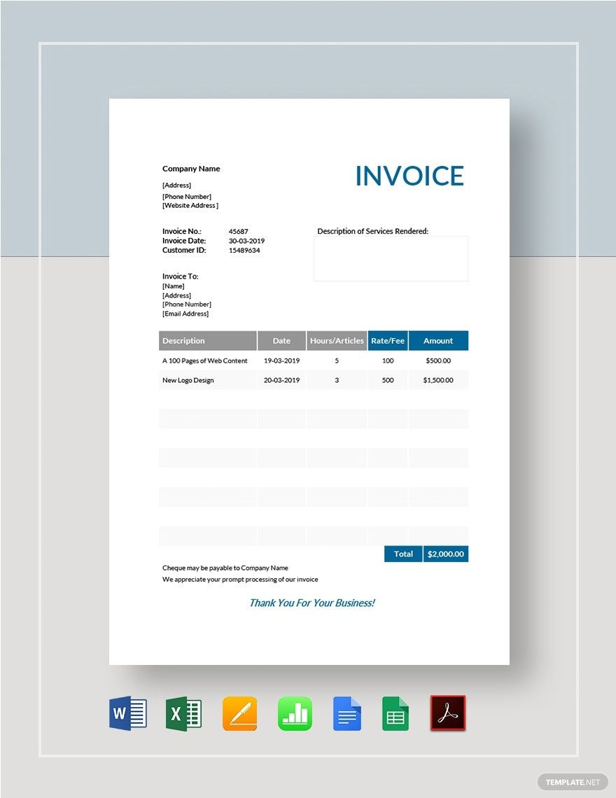 freelance writer invoice