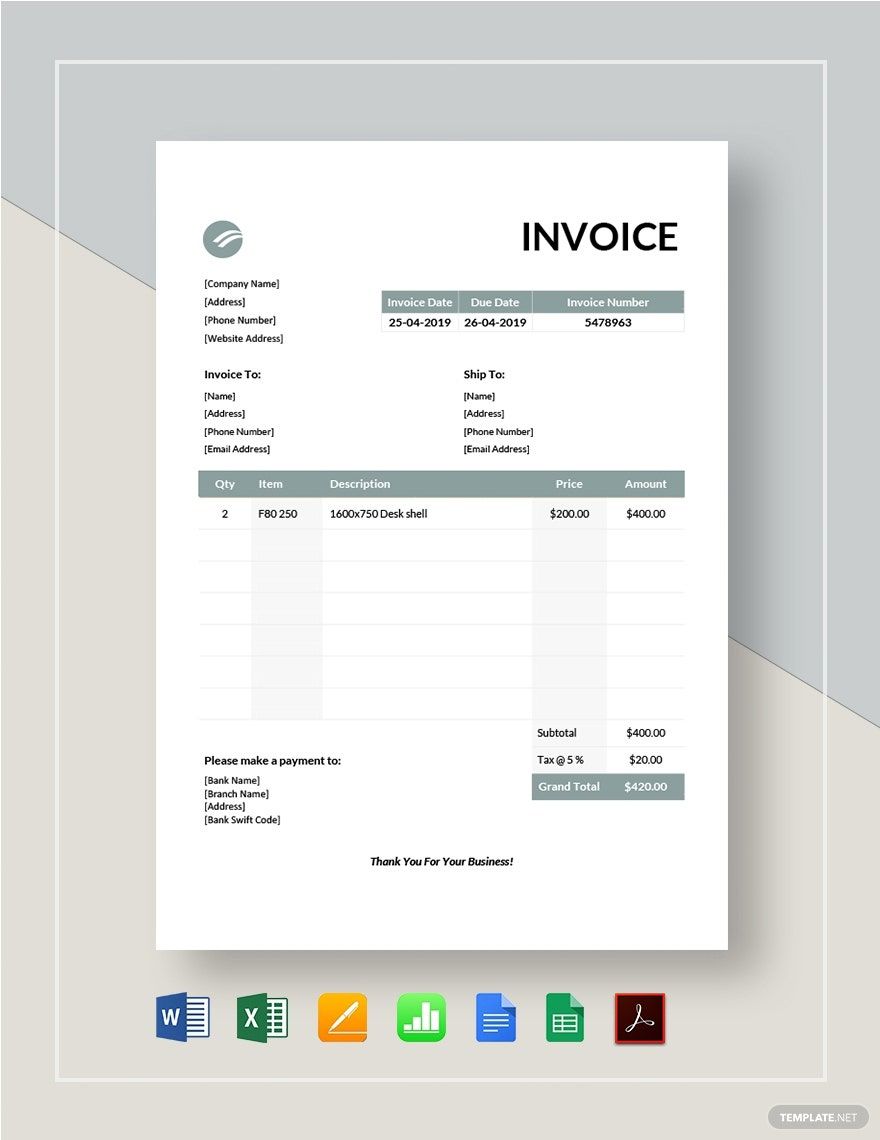 Furniture Invoice Template Google Docs Google Sheets Excel Word
