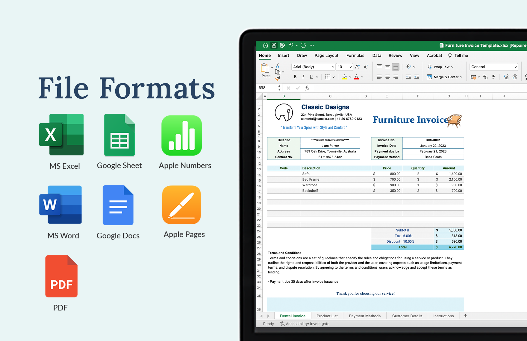 Furniture Invoice Template