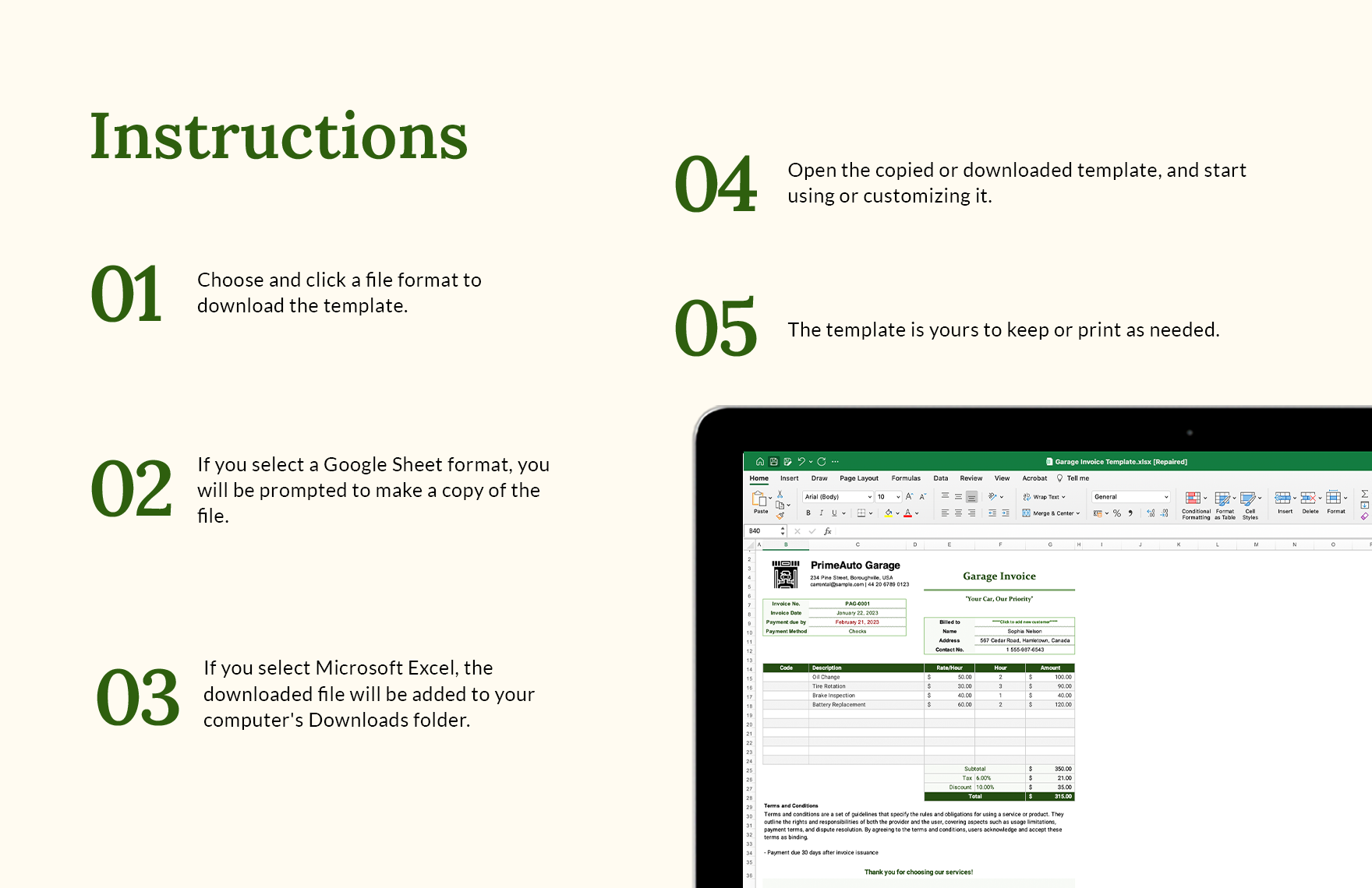 Garage Invoice Template