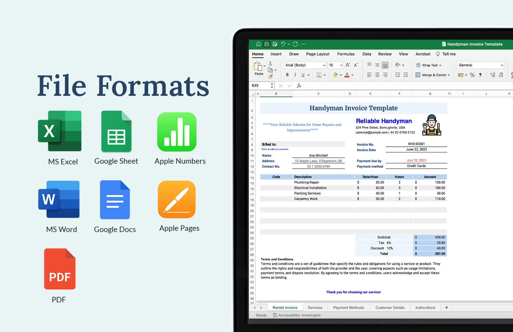 Handyman Invoice Template Download in Word, Google Docs, Excel, PDF