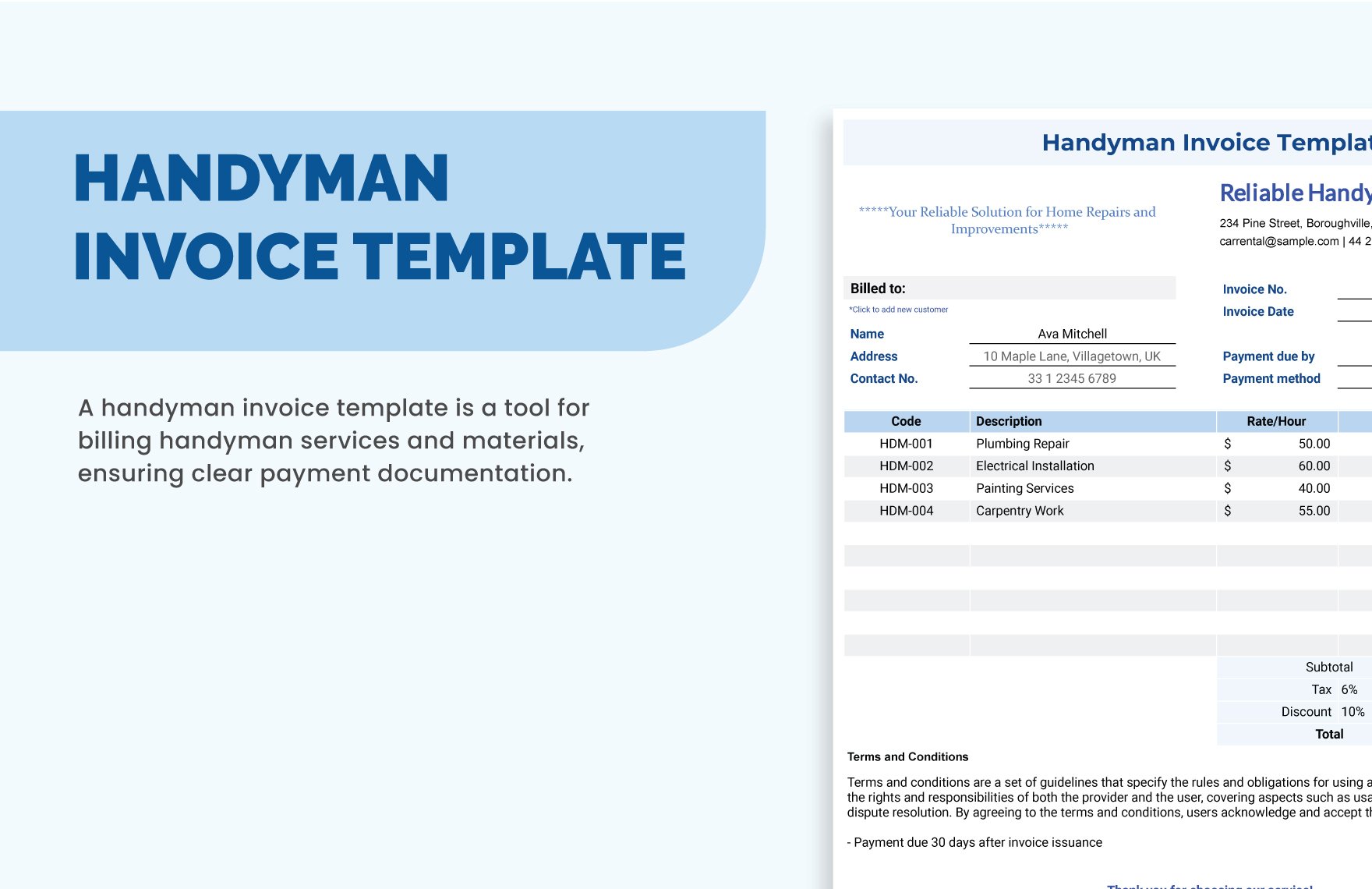 Handyman Invoice Template