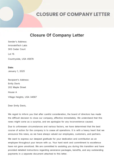 Free Closure Of Company Letter Template to Edit Online