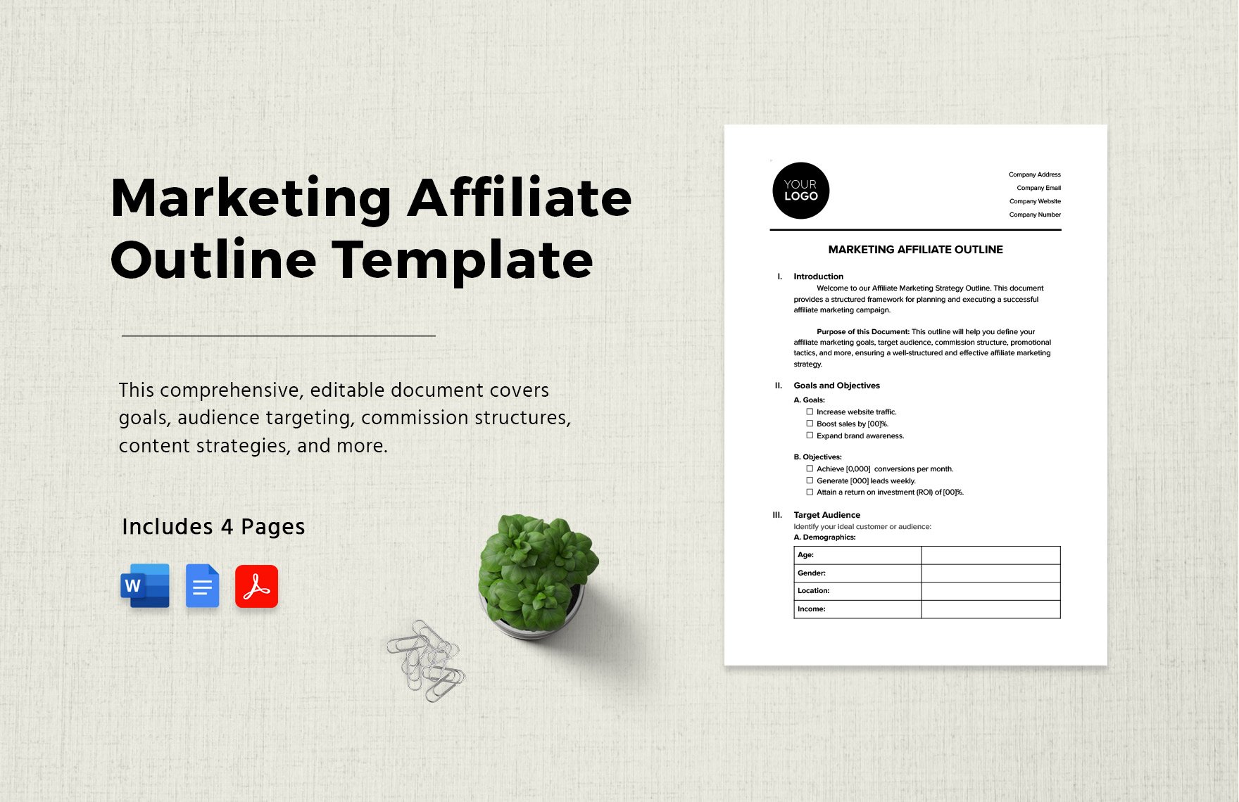 Marketing Affiliate Outline Template in Word, Google Docs, PDF