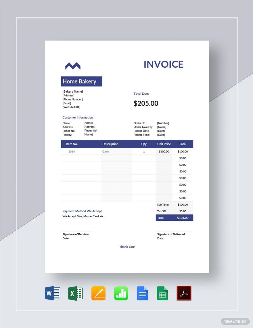 Bakery Invoice Template Excel