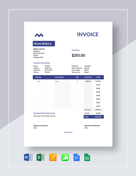 Bakery Invoice Templates - 16+ Free Word, Excel, PDF Format Download