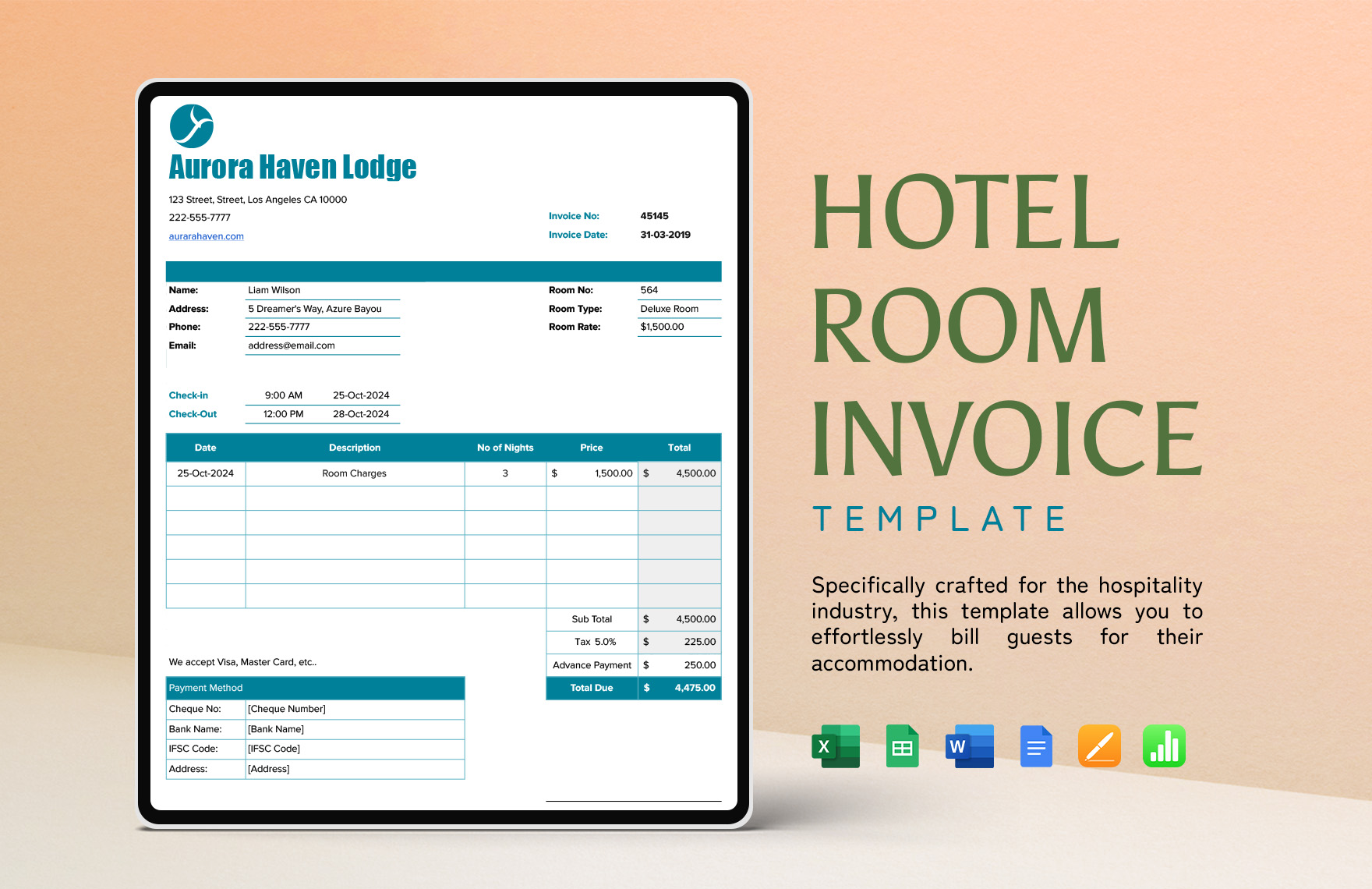 Hotel Room Invoice Template