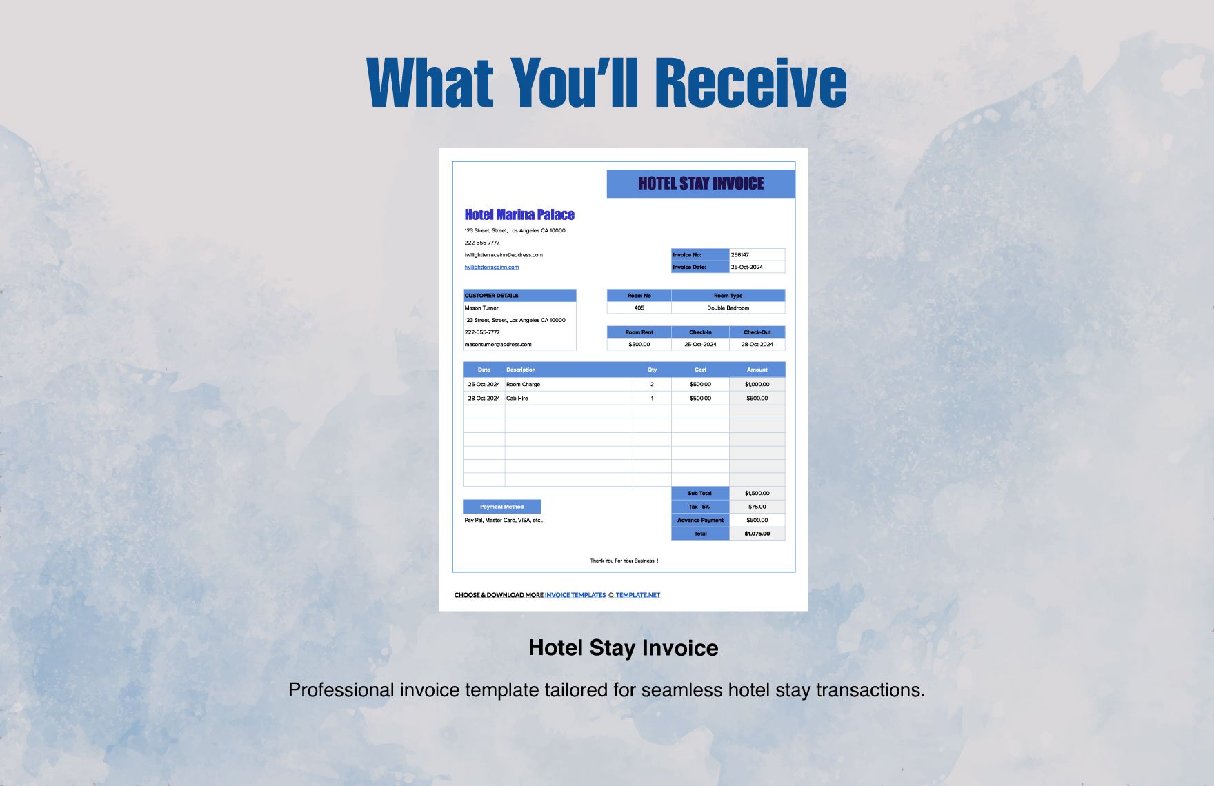 Hotel Stay Invoice Template