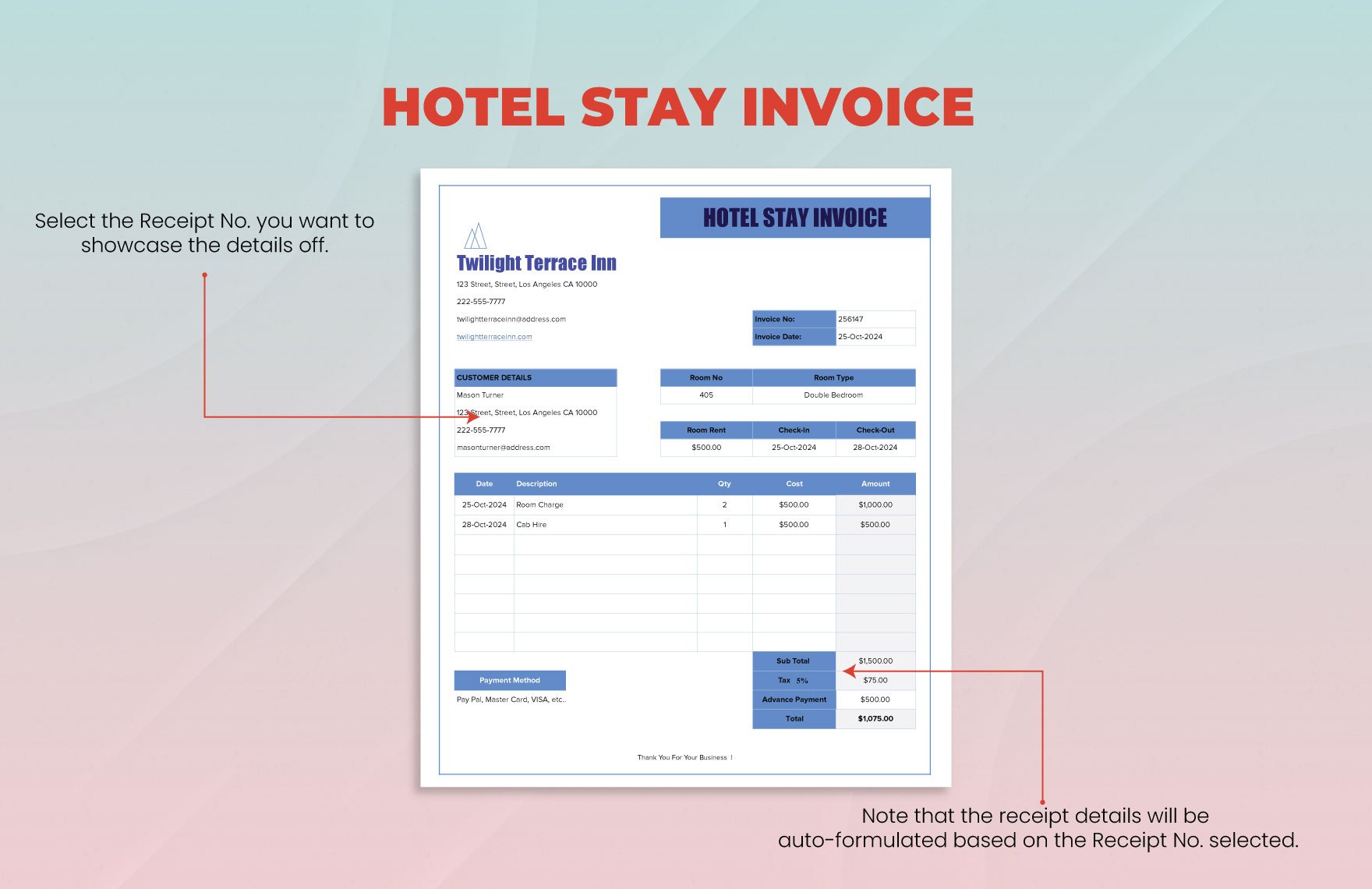Hotel Stay Invoice Template