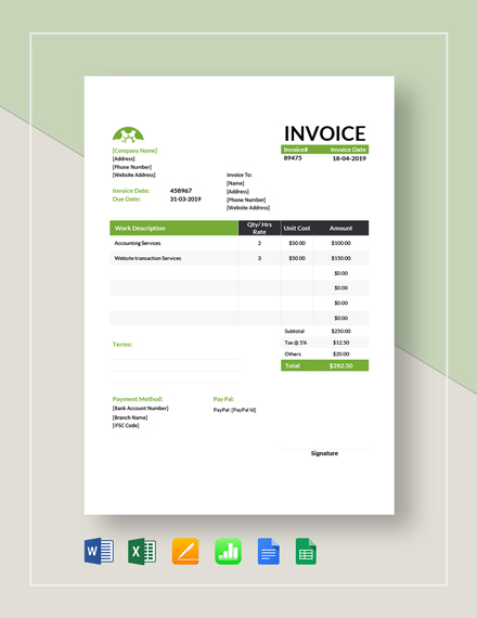 Hourly Invoice Template 8  Free Word Excel PDF Format Download