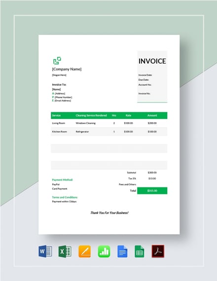 House Cleaning Service Invoice Template - Word (DOC) | Excel | Google