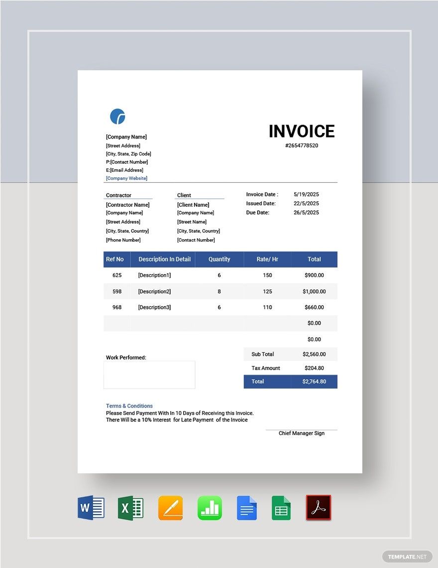 Independent Contractor Invoice Template Free Download