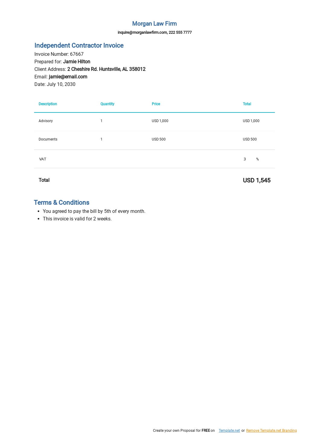 Independent Contractor Invoice Template Google Docs