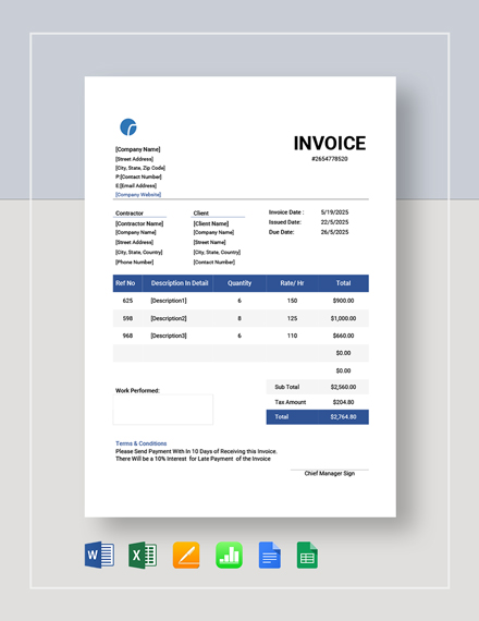 7 Independent Contractor Invoice Templates Pdf Word Free Premium Templates