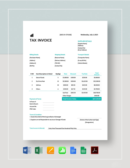 Tax Invoice Template in Word - FREE Download | Template.net