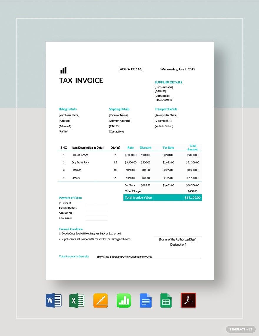 Printable Tax Invoice Template