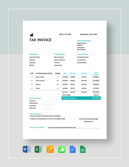 Tax Invoice Template - 23+ Word, Excel, PDF Format Download