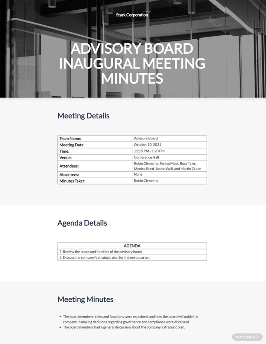 Advisory Board Meeting Minutes Template