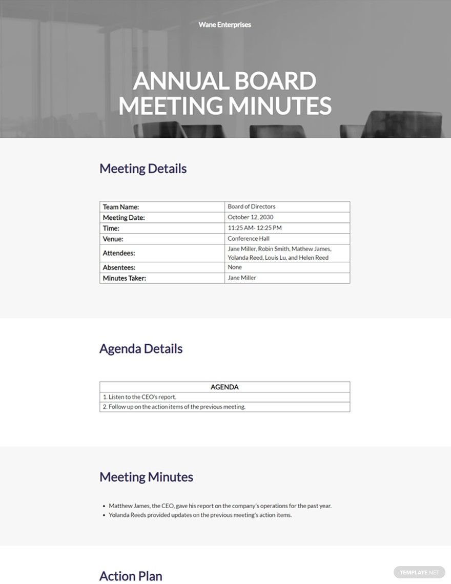 Annual board Meeting Minutes Template