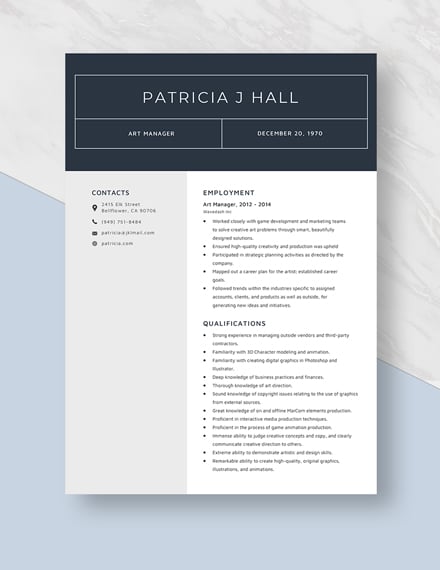 Art Manager Resume Template