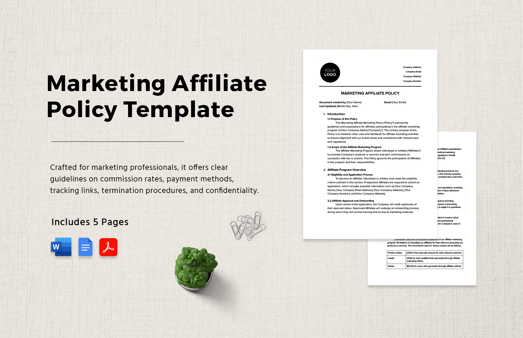 Marketing Affiliate Policy Template in Word, Google Docs, PDF