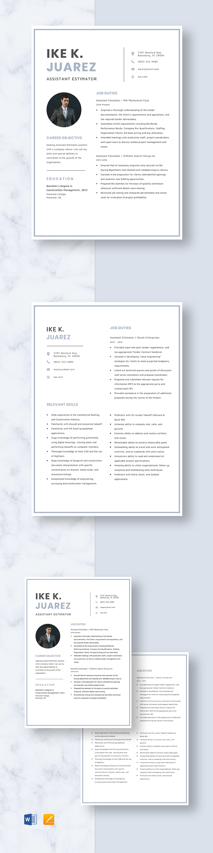 Mechanical Estimator Resume Template Word, Apple Pages