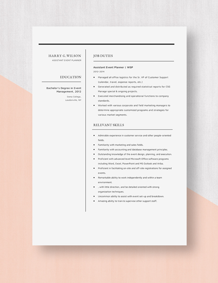 Assistant Event Planner Template