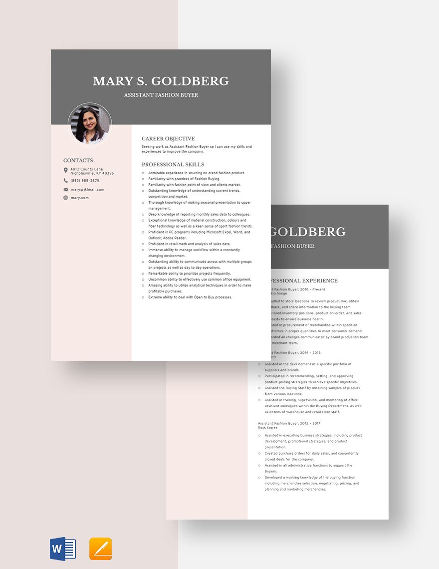 Assistant Fashion Buyer Resume