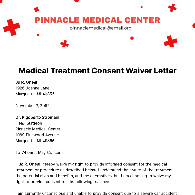 Medical Treatment Consent Waiver Letter Template