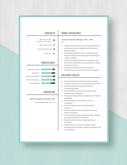 AssistantFinancial Manager Resume Template