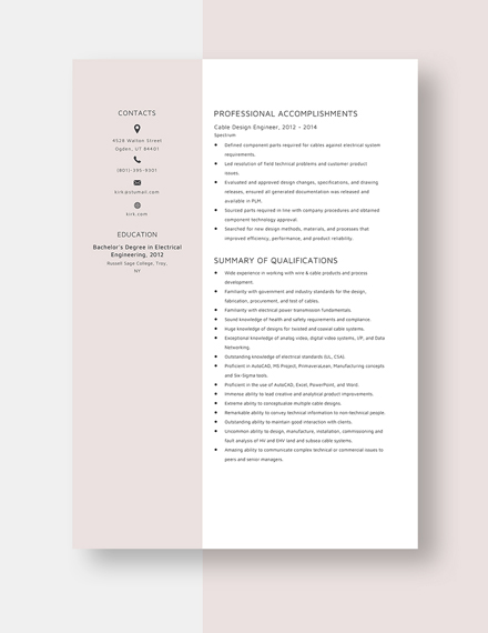 Cable Design Engineer Resume Template