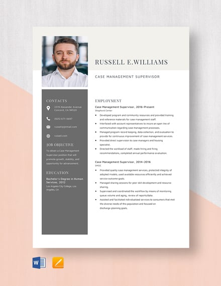Free Case Management Supervisor Resume Template - Word, Apple Pages