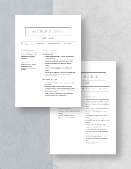 Case Planner Resume/CV Template - Word (DOC) | Apple (MAC) Pages