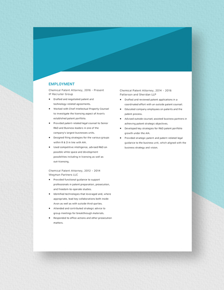 Chemical Patent Attorney Resume Template