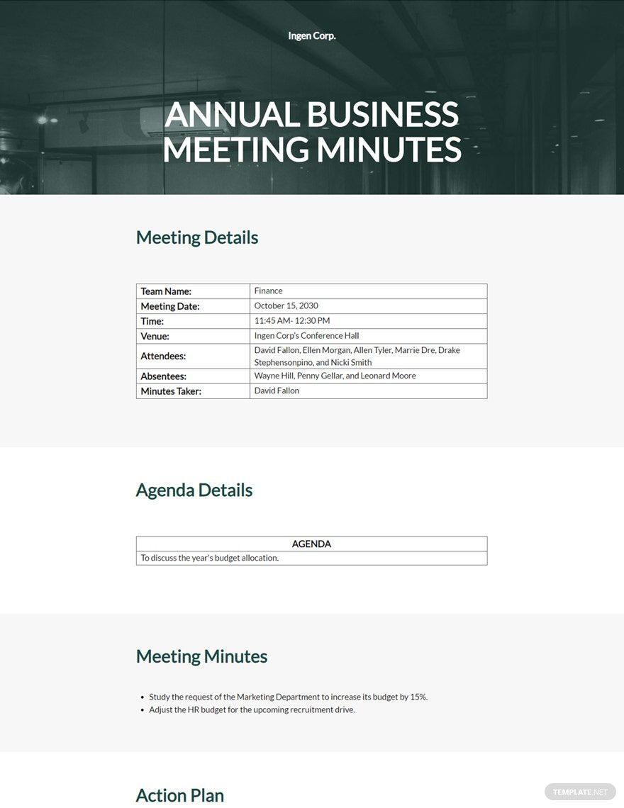 Annual Business Meeting Minutes Template