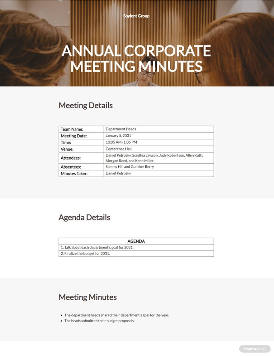 Annual Corporate Meeting Minutes Template