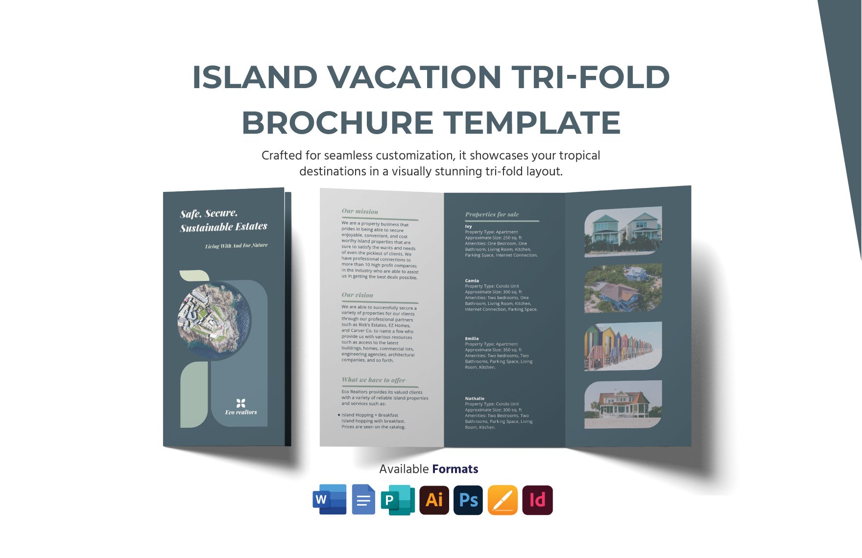 Island Vacation Tri-fold Brochure Template