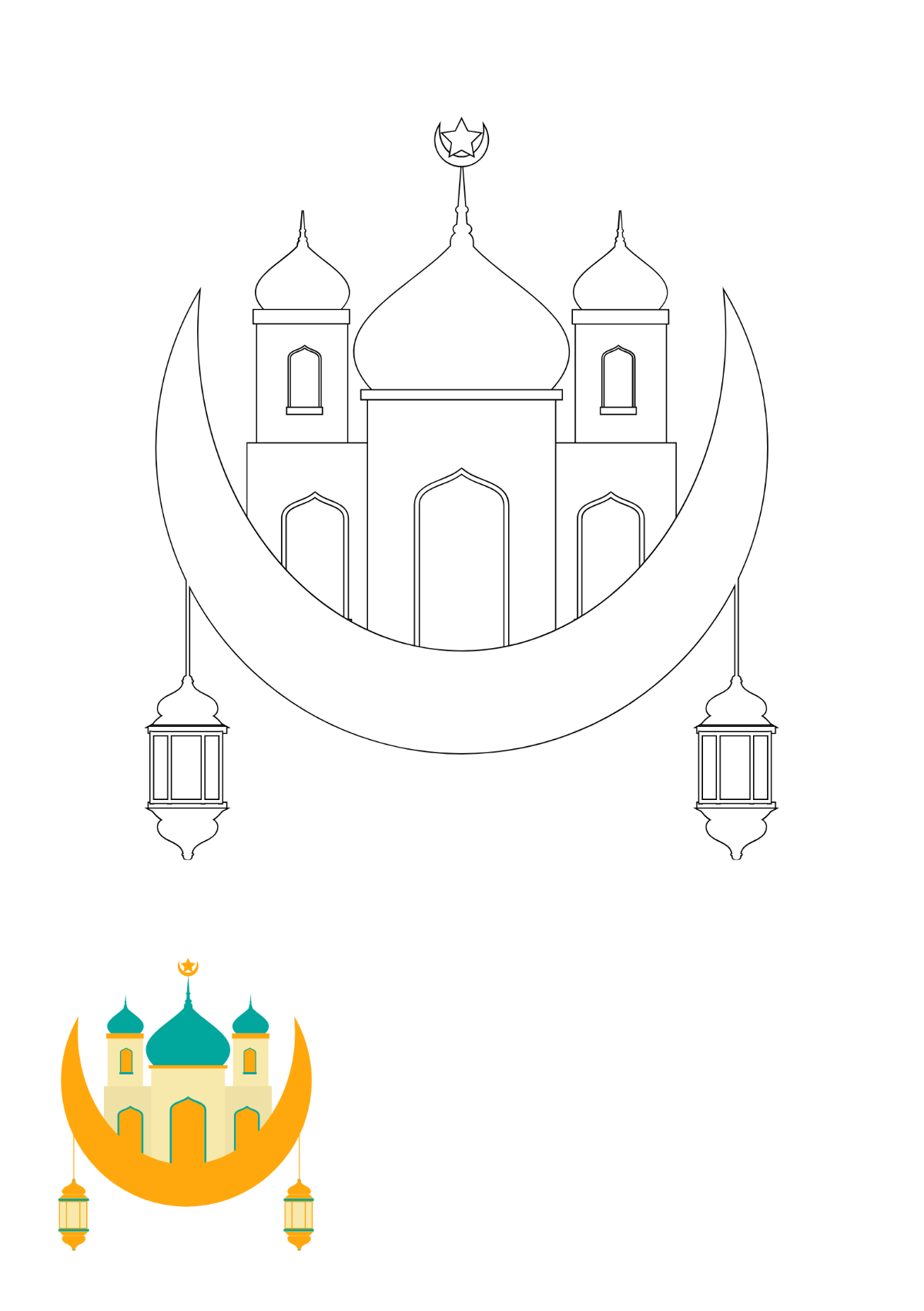 Eid Al Adha Mubarak Coloring Page Template