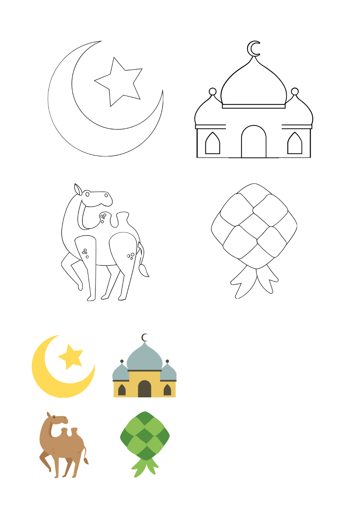 Eid Al Adha Symbols Coloring Page Template