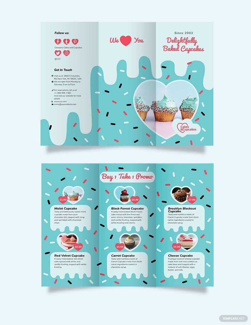 Cupcake Bakery Tri-Fold Brochure Template