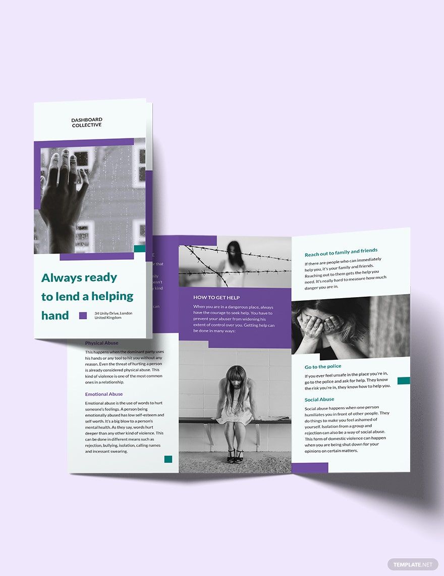 Domestic Violence Tri-Fold Brochure Template in Word, Google Docs, Illustrator, PSD, Apple Pages, Publisher, InDesign