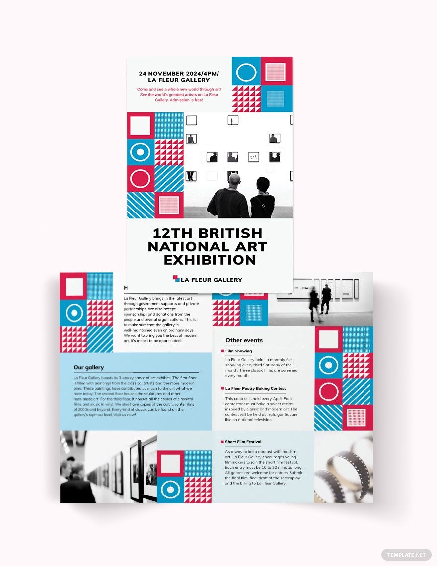 Exhibition Bi-Fold Brochure Template in Word, Google Docs, Illustrator, PSD, Apple Pages, Publisher, InDesign