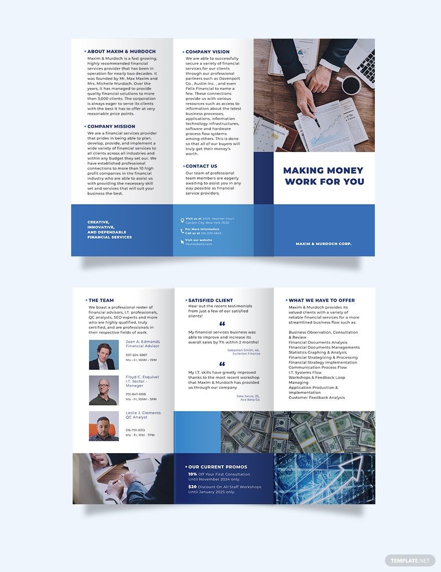 Financial Services TriFold Brochure Template in InDesign, PSD, Word