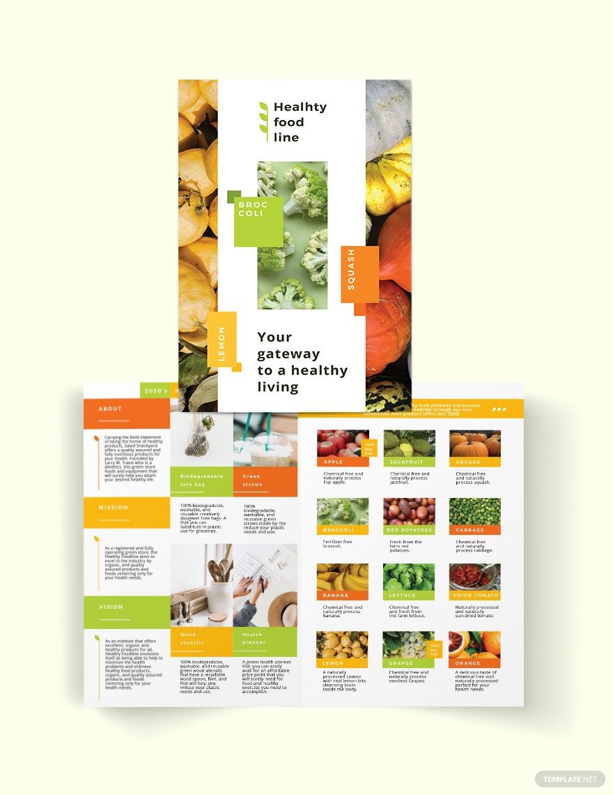 Health Nutrition Bi-Fold Brochure Template in Word, Google Docs, Illustrator, PSD, Apple Pages, Publisher, InDesign