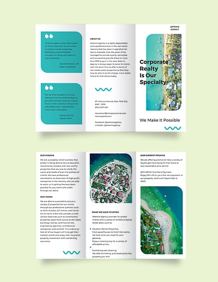 Vacation Rental Advertising Tri-Fold Brochure Template - Illustrator, InDesign, Word, Apple Pages, PSD, Publisher