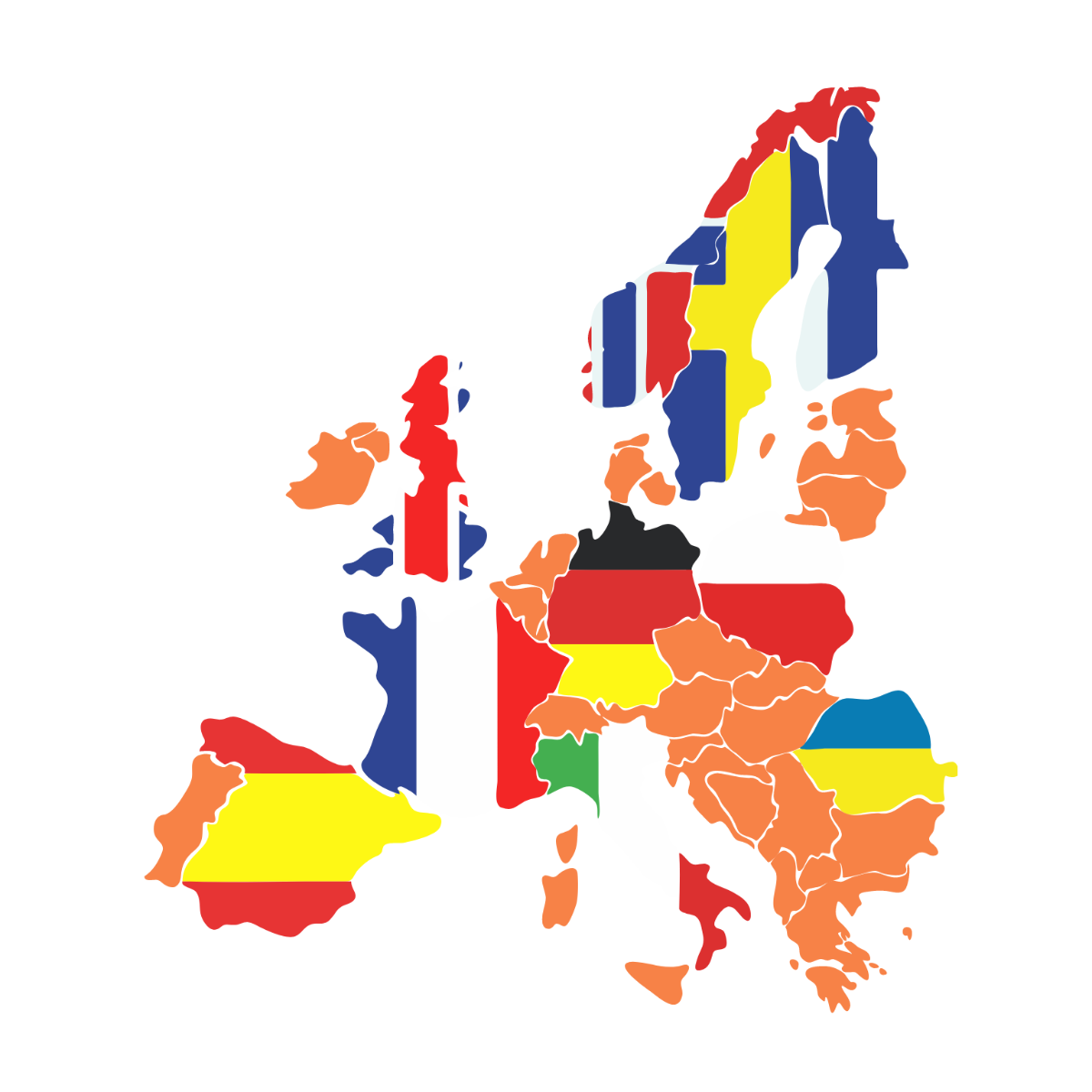 Europe Map With Flag Clipart Template
