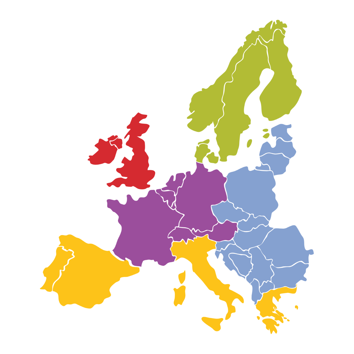 Europe Map With Regions Clipart Template