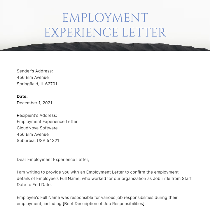 Free Employment Experience Letter