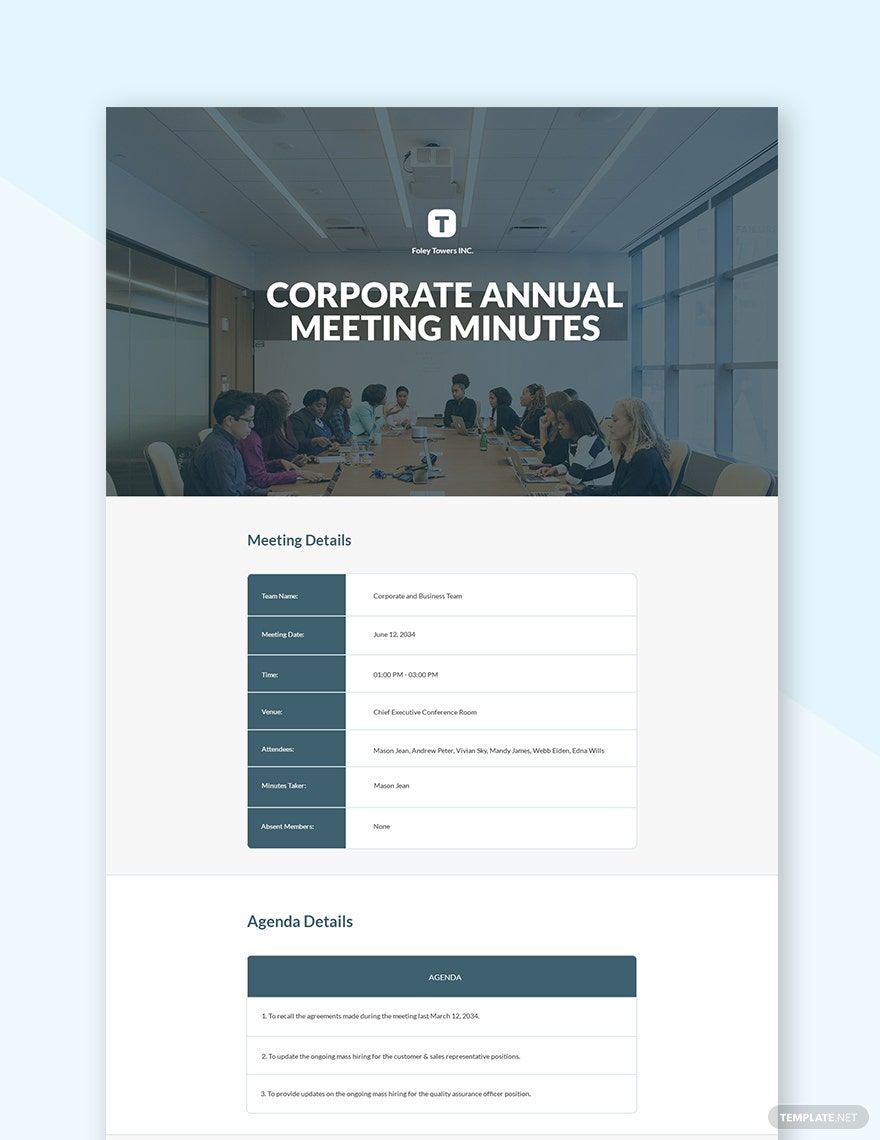 Corporate Annual Meeting Minutes Template
